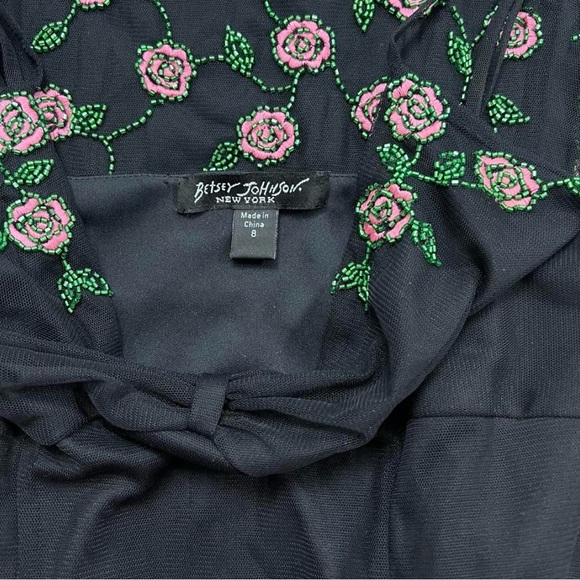 VintageY2K Betsey Johnson Black & Pink Floral Beaded Dress - Picture 4 of 8